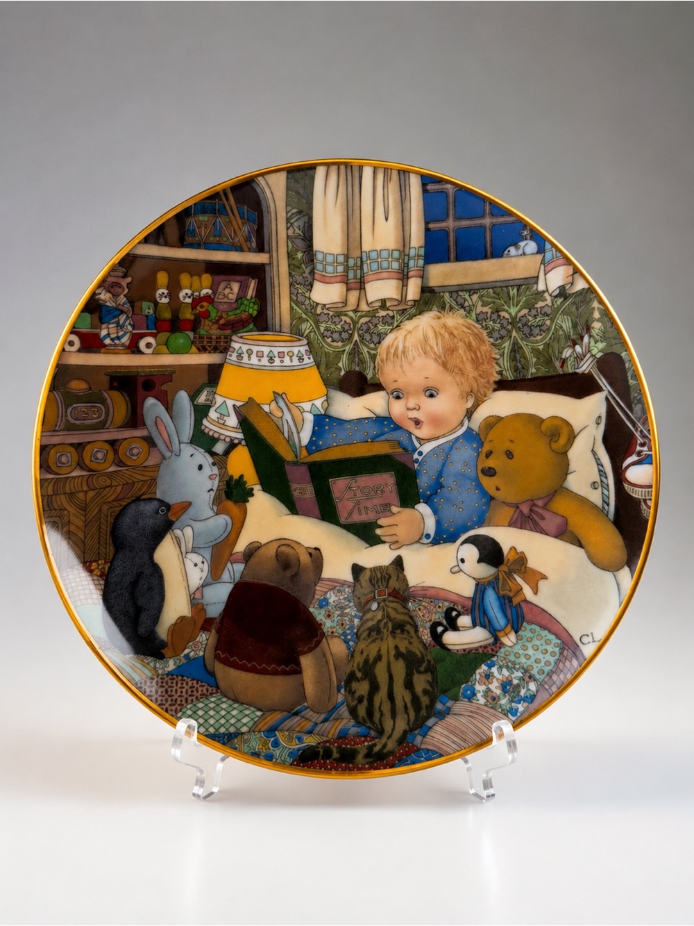 Collector's Decorative Storybook Plate in Yellow and Multi-Color for Nursery